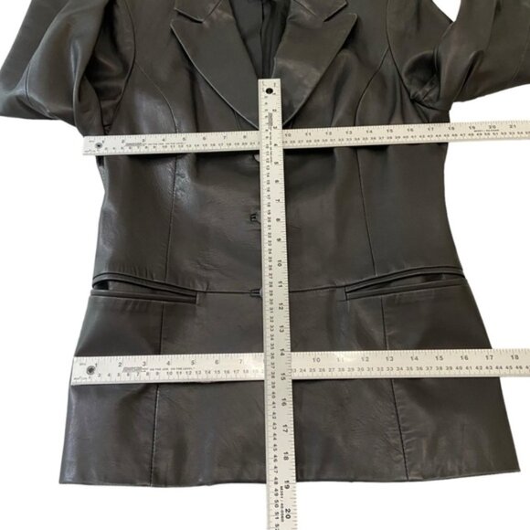 Danier genuine leather black blazer fitted jacket distressed lightweight Small - Picture 11 of 13